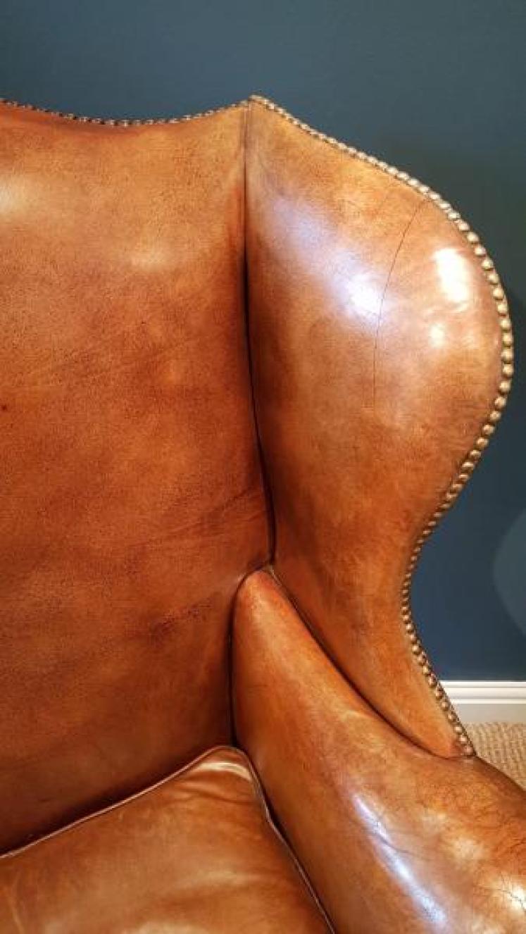 Antique Leather Wing Back Arm Chair - Image 6