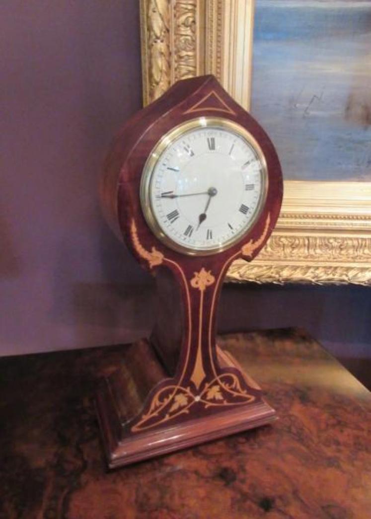 Art Nouveau Fruitwood Inlaid Mantel Clock - Image 1