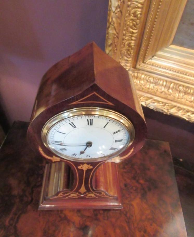 Art Nouveau Fruitwood Inlaid Mantel Clock - Image 4