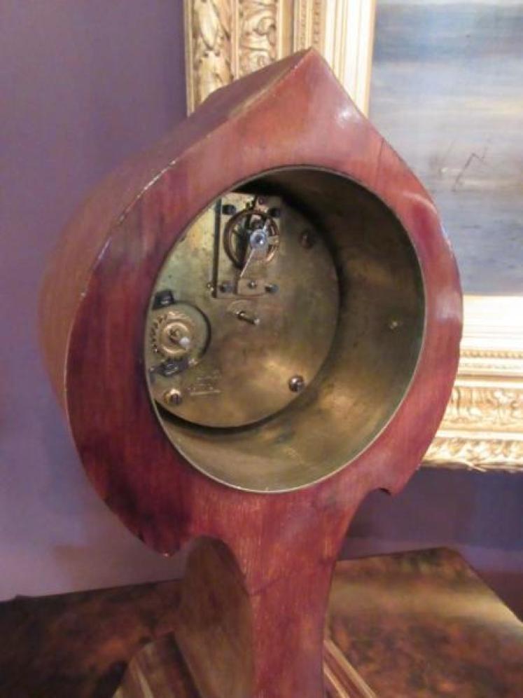 Art Nouveau Fruitwood Inlaid Mantel Clock - Image 6