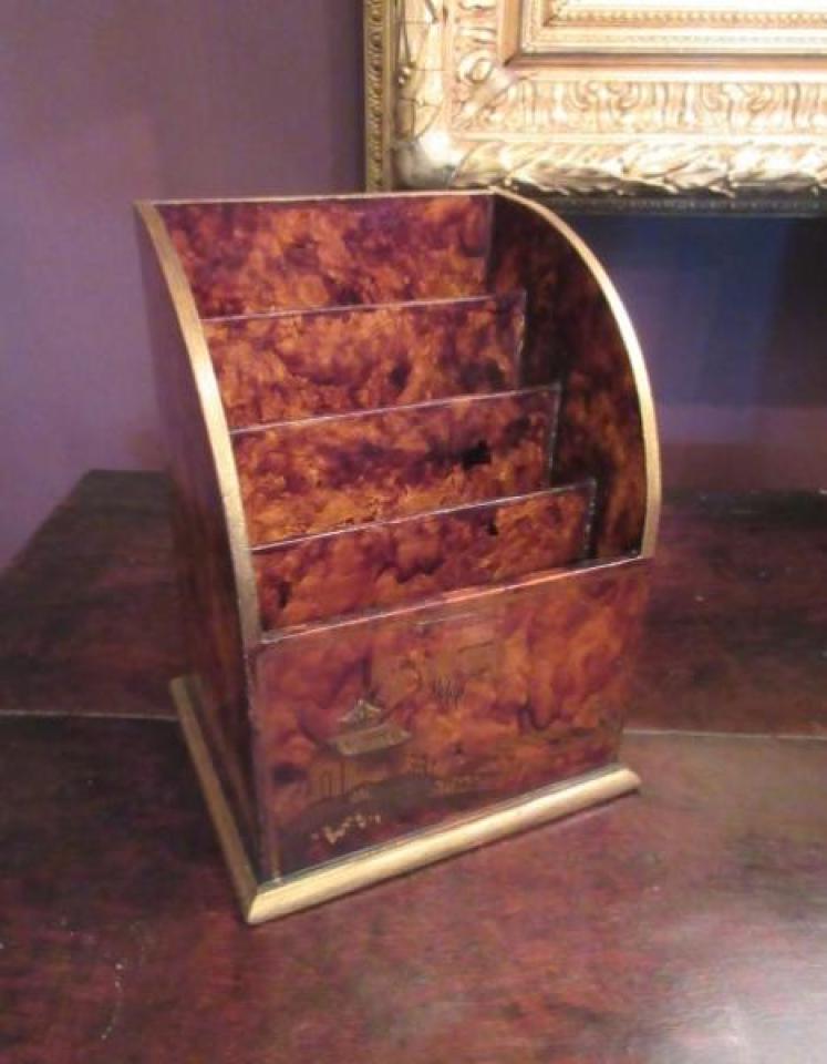 Antique Chinoiserie Simulated Walnut Letter Rack - Image 1