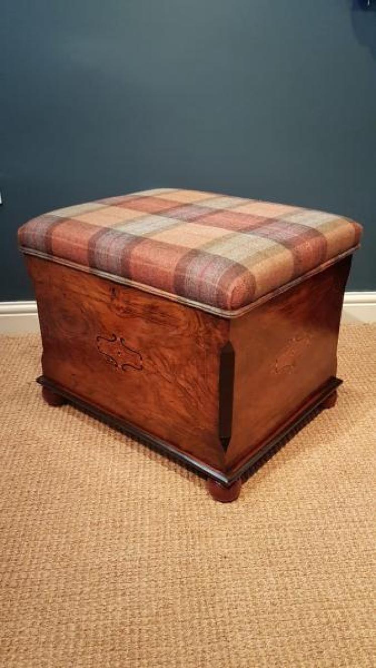 Victorian Inlaid Walnut Ottoman Stool - Image 3