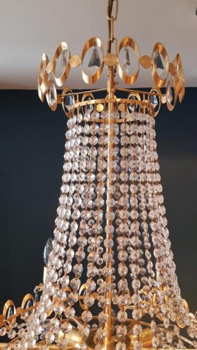 1950's Gilt Brass and Cut Crystal Chandelier - Image 3