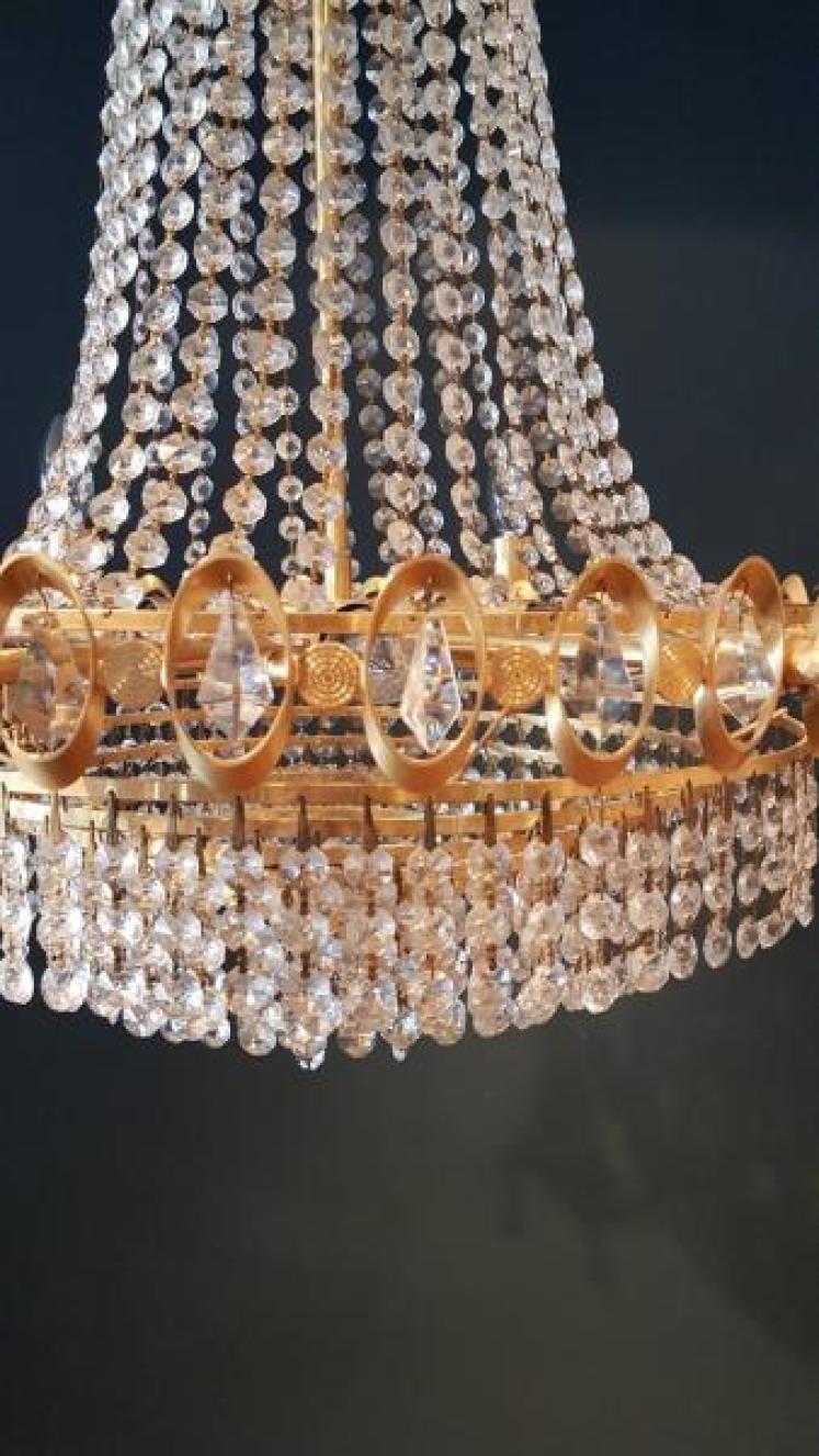 1950's Gilt Brass and Cut Crystal Chandelier - Image 5