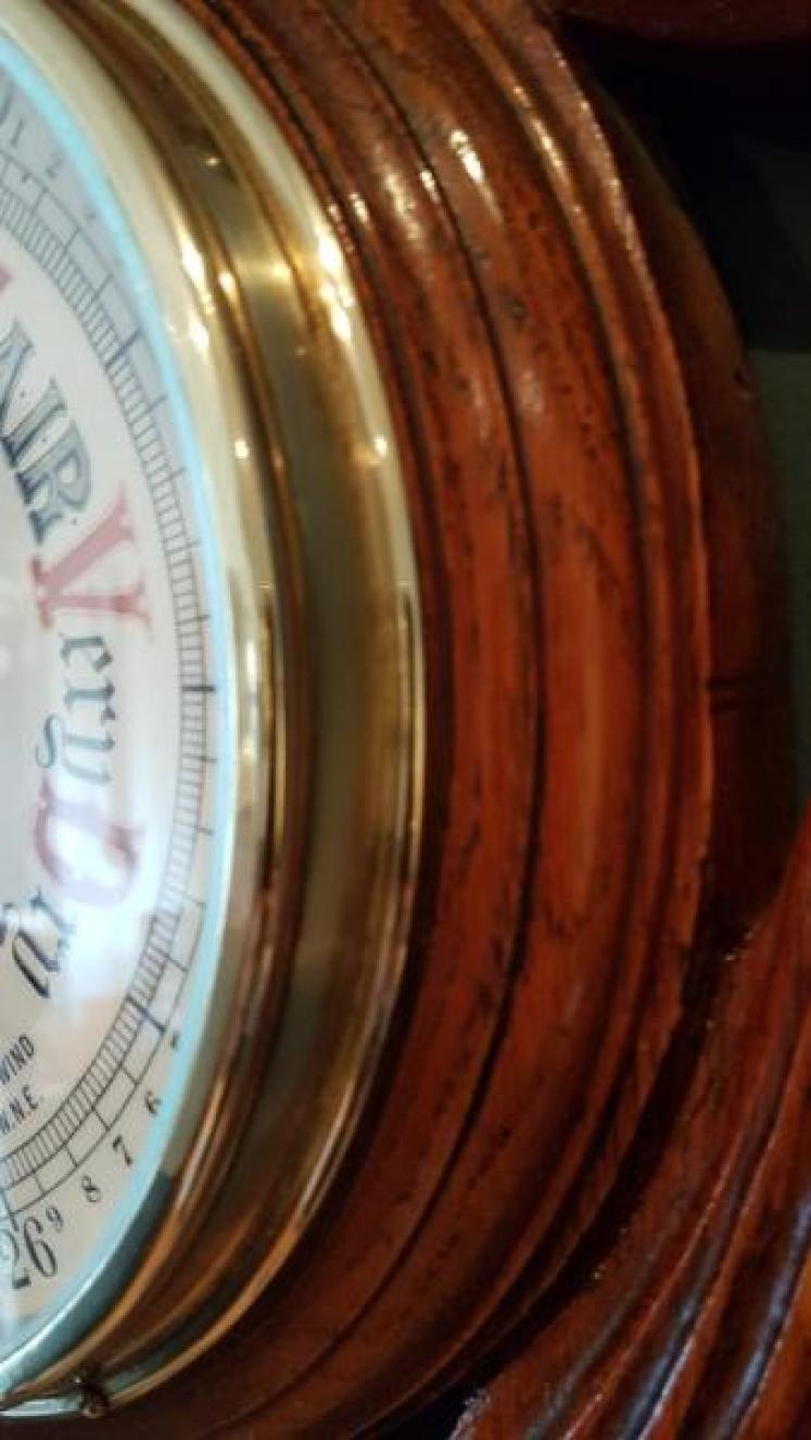 Large Antique Carved Oak Aneroid Barometer - Image 5