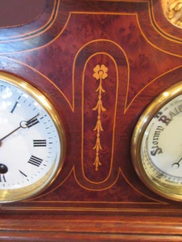 Top Quality Antique Mahogany Inlaid Clock Barometer - Image 2