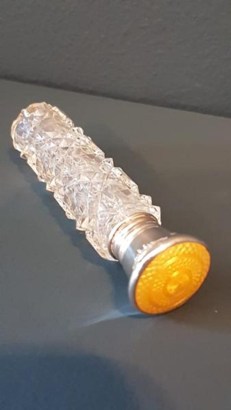 Cut Crystal and Silver Engine Turned Enamel Scent Bottle - Image 4