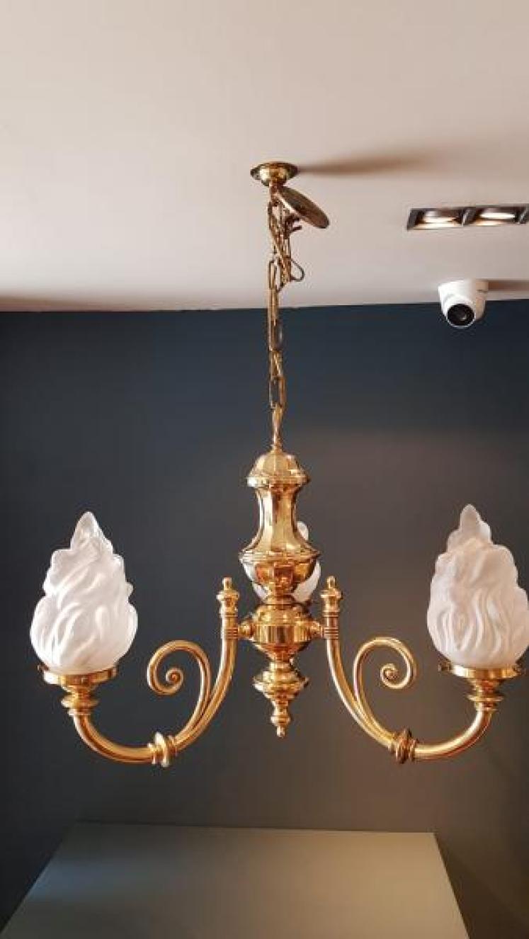 Edwardian Cast Brass 3 Arm Chandelier - Image 1