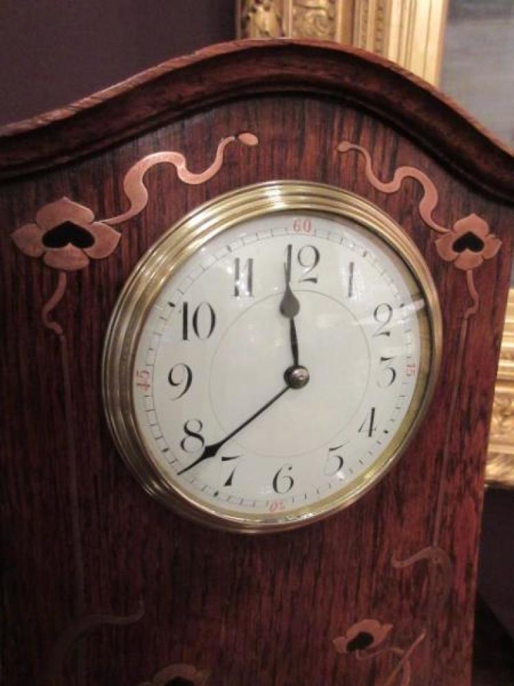 Art Nouveau Copper & Ebony Inlaid Mantel Clock - Image 2