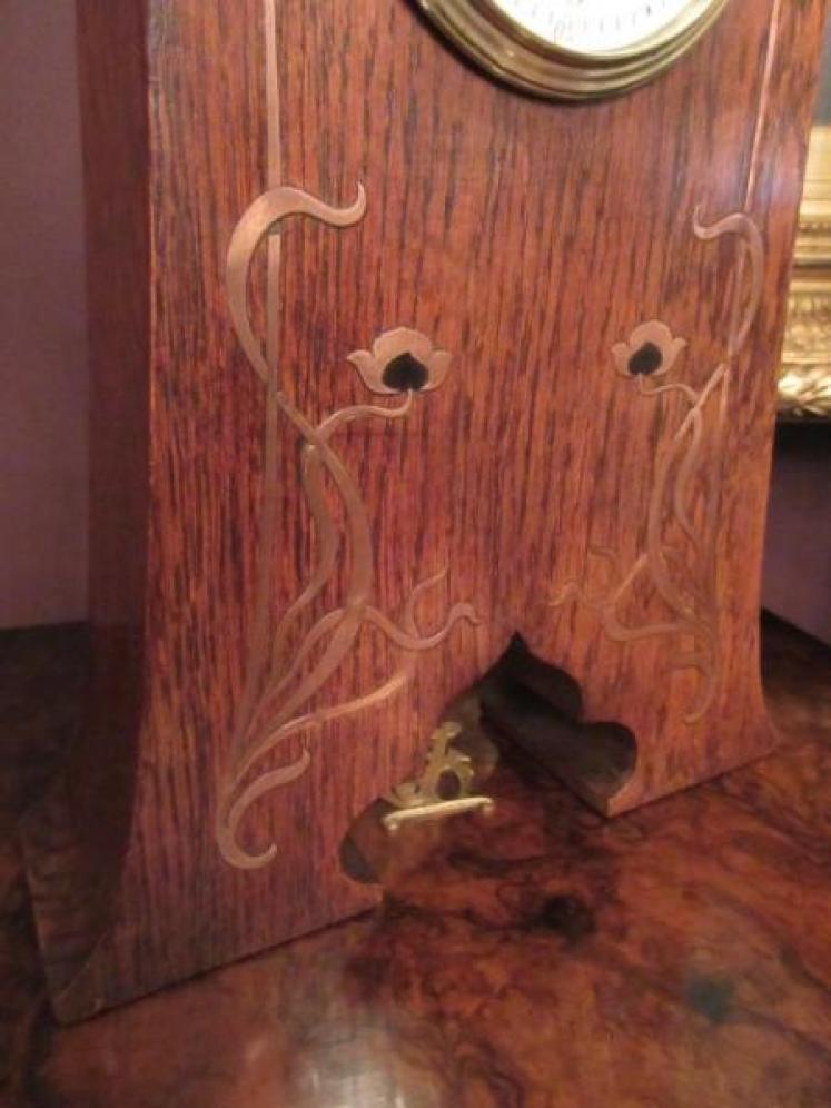 Art Nouveau Copper & Ebony Inlaid Mantel Clock - Image 3