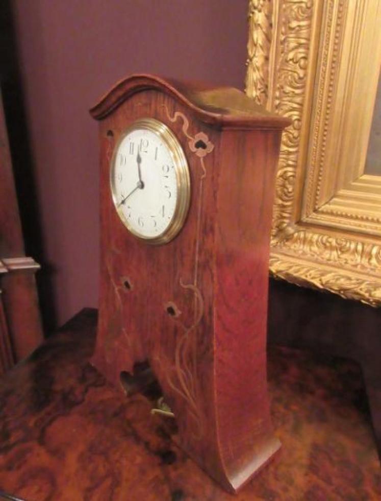 Art Nouveau Copper & Ebony Inlaid Mantel Clock - Image 7