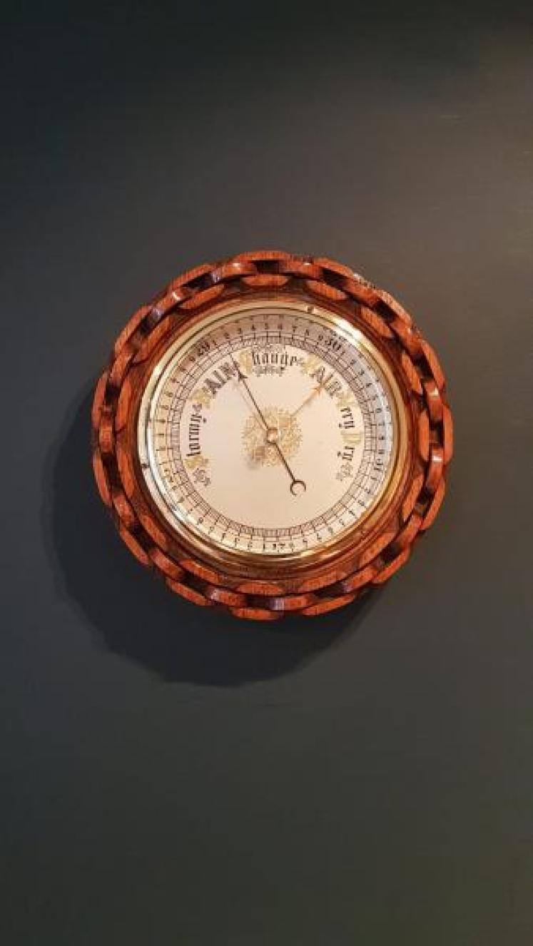 Antique Engraved Silver Dial Oak Barometer - Image 1
