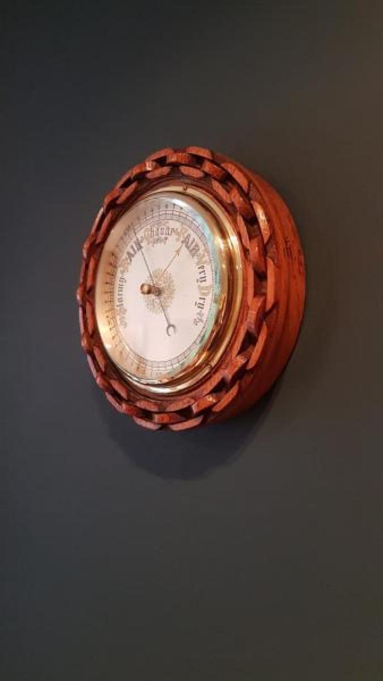 Antique Engraved Silver Dial Oak Barometer - Image 2
