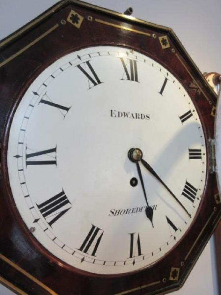 Antique Flame Mahogany & Brass Inlaid Fusee Wall Clock - Image 2