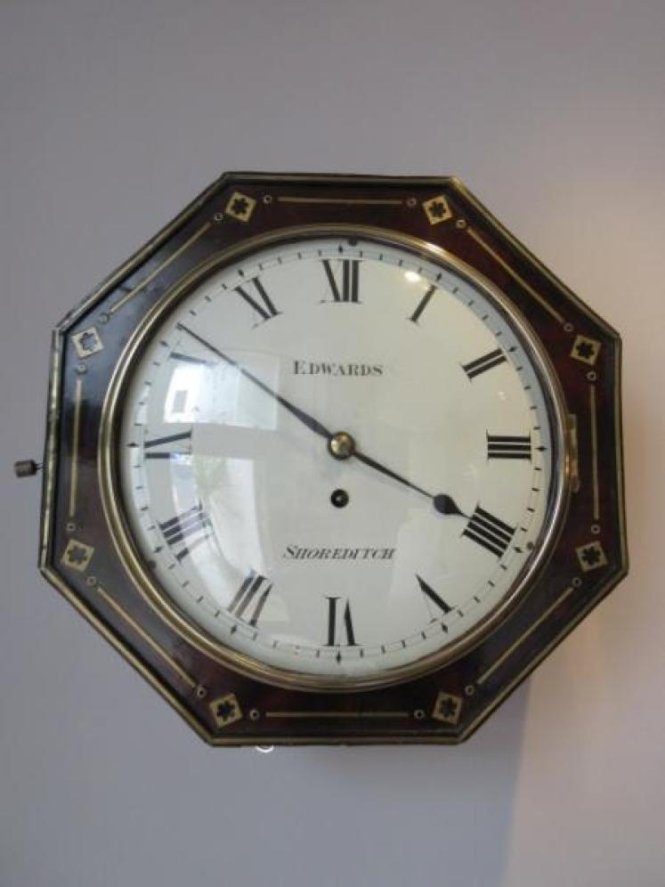 Antique Flame Mahogany & Brass Inlaid Fusee Wall Clock - Image 6
