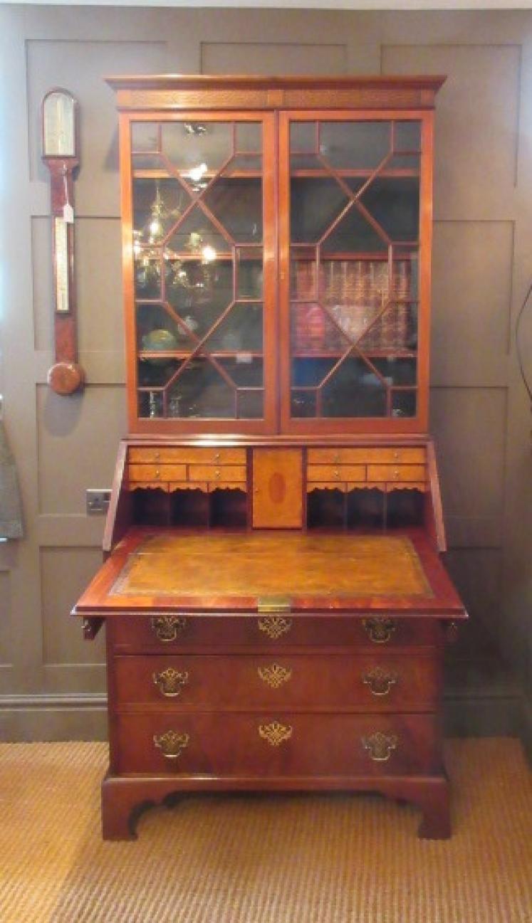 Fine George III Period Flame Mahogany Bureau Bookcase - Image 1