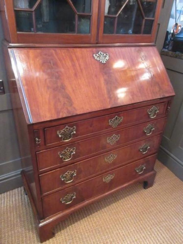 Fine George III Period Flame Mahogany Bureau Bookcase - Image 4