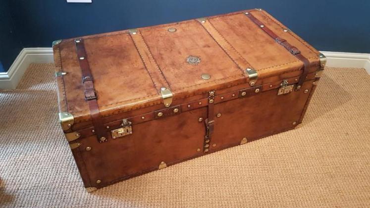Superb Antique Leather Military Trunk - Image 1