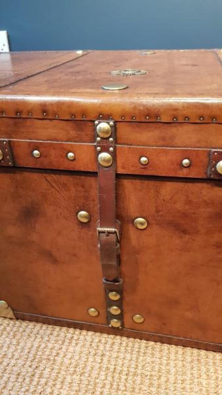 Superb Antique Leather Military Trunk - Image 2