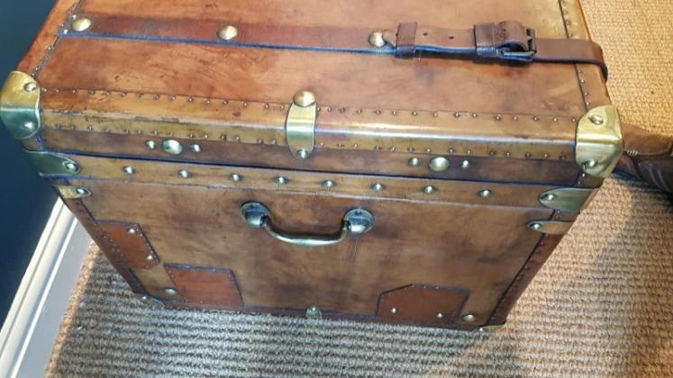Superb Antique Leather Military Trunk - Image 6