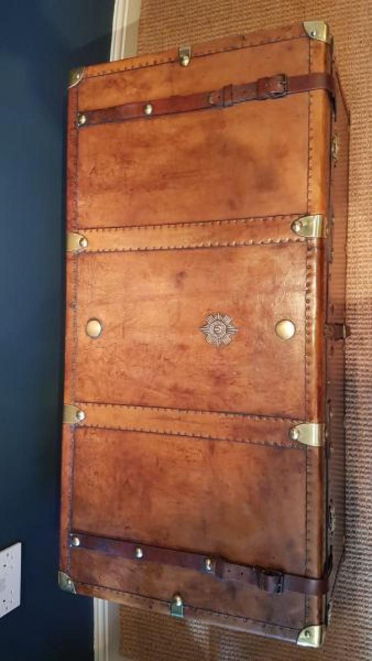 Superb Antique Leather Military Trunk - Image 7