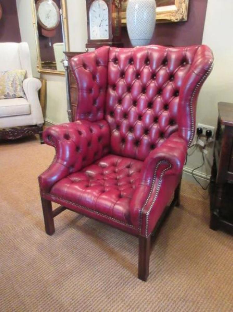 Antique Leather Chesterfield Wing Armchair - Image 1