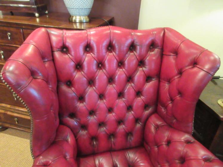 Antique Leather Chesterfield Wing Armchair - Image 2