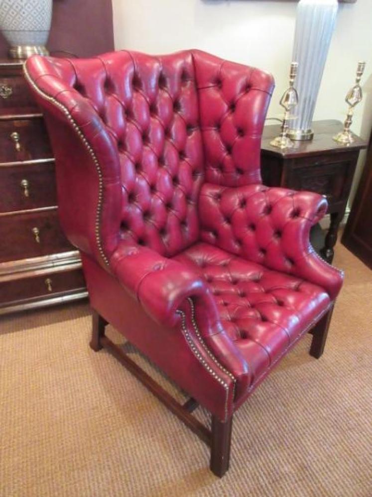 Antique Leather Chesterfield Wing Armchair - Image 6