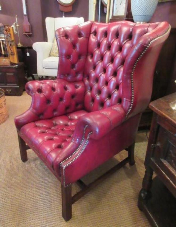 Antique Leather Chesterfield Wing Armchair - Image 7