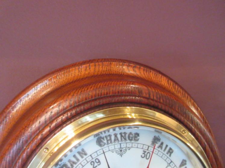 Antique Polished Oak Aneroid Barometer - Image 4