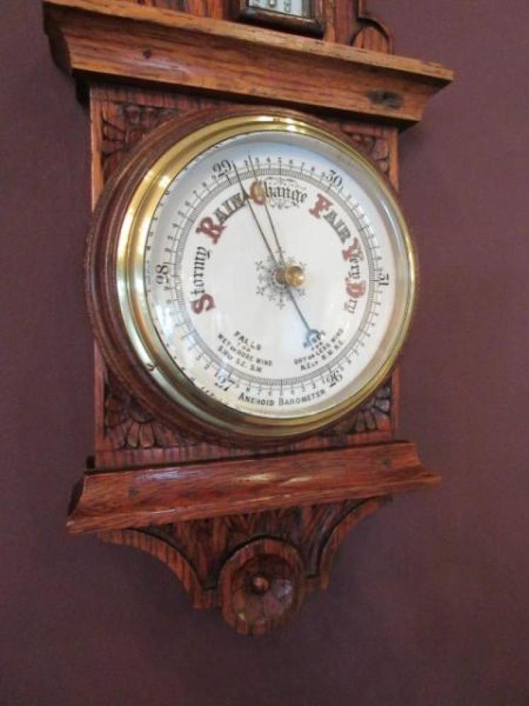 Small Antique Carved Oak Banjo Barometer - Image 3