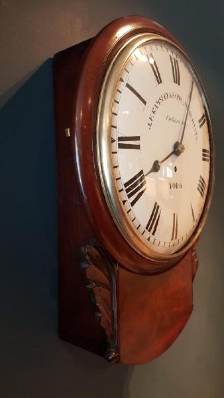 Early Victorian Mahogany Single Fusee Drop Dial Wall Clock - Image 2