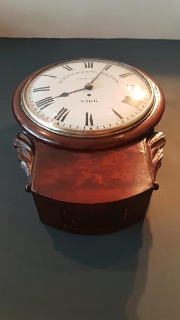 Early Victorian Mahogany Single Fusee Drop Dial Wall Clock - Image 3