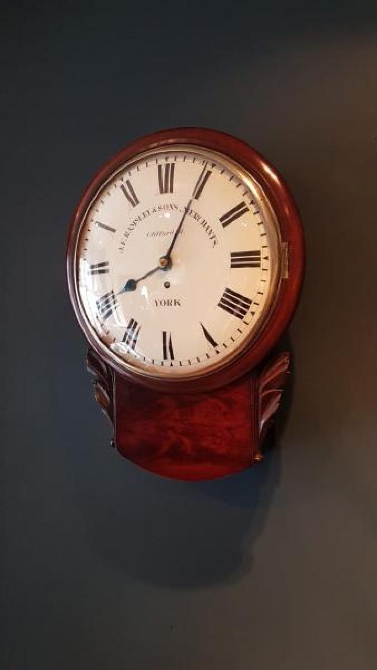 Early Victorian Mahogany Single Fusee Drop Dial Wall Clock - Image 7
