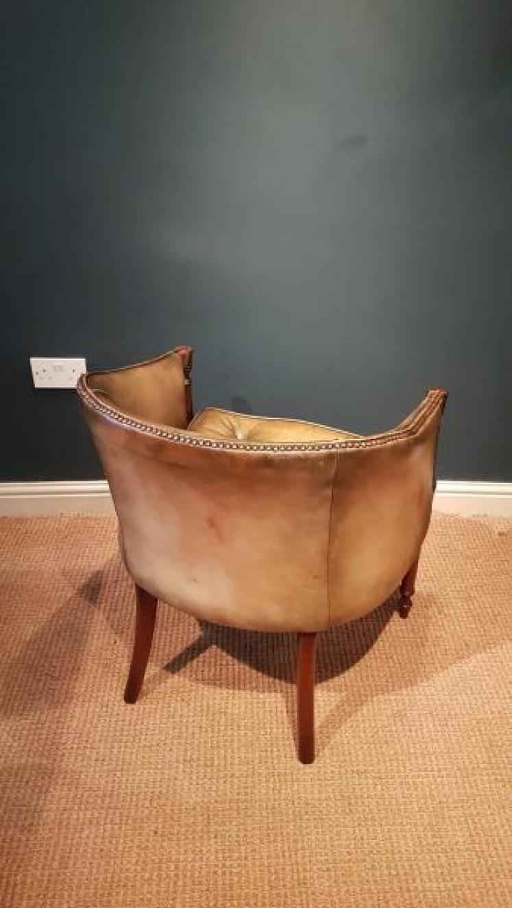 1920's Olive Hide Tub Chair - Image 2