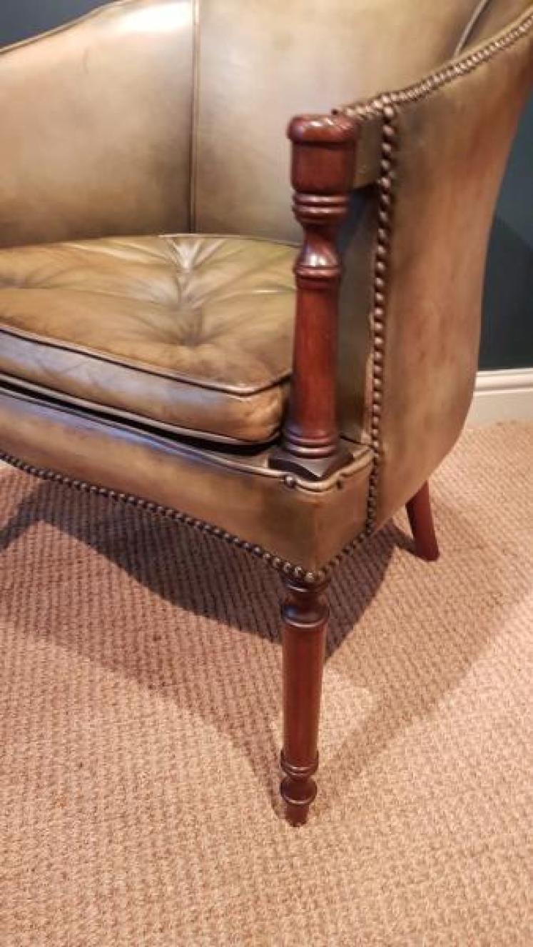 1920's Olive Hide Tub Chair - Image 4