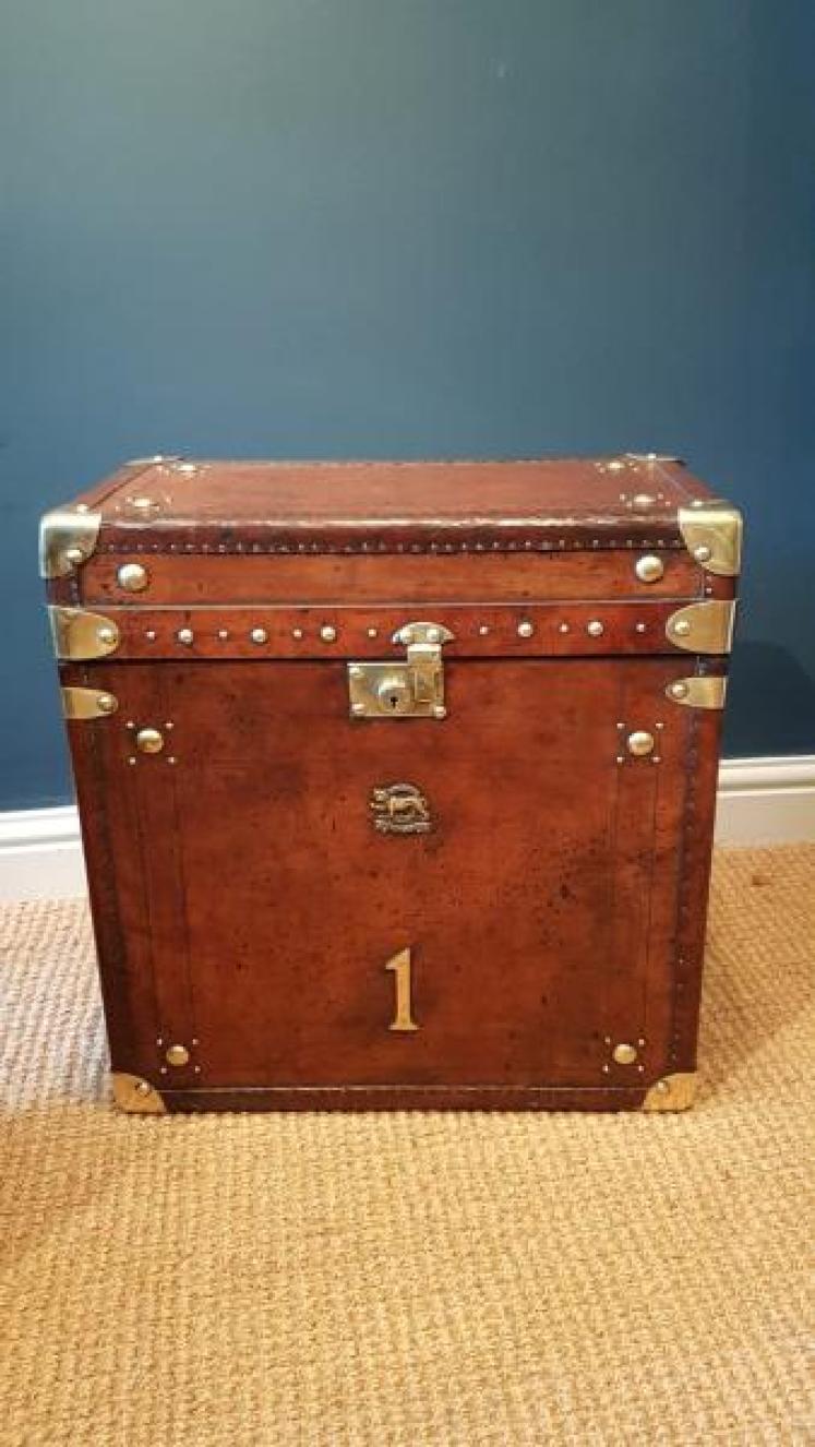 Pair of Antique Leather Bound Military Trunks - Image 2