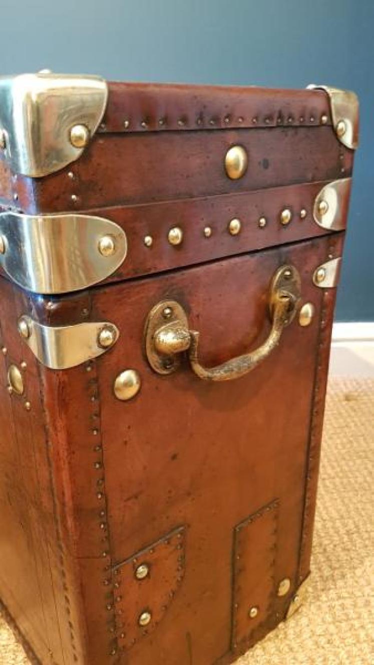 Pair of Antique Leather Bound Military Trunks - Image 4