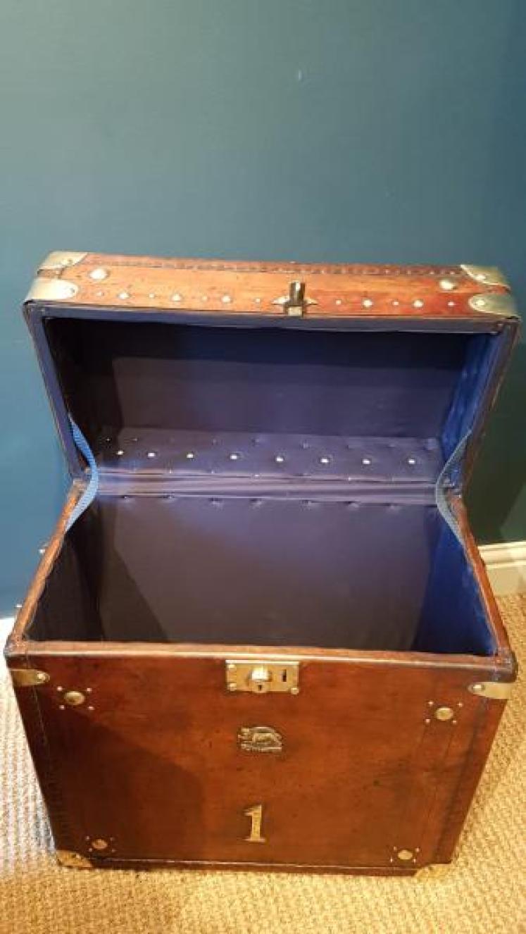 Pair of Antique Leather Bound Military Trunks - Image 6