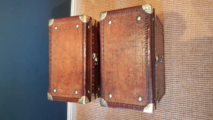Pair of Antique Leather Bound Military Trunks - Image 7