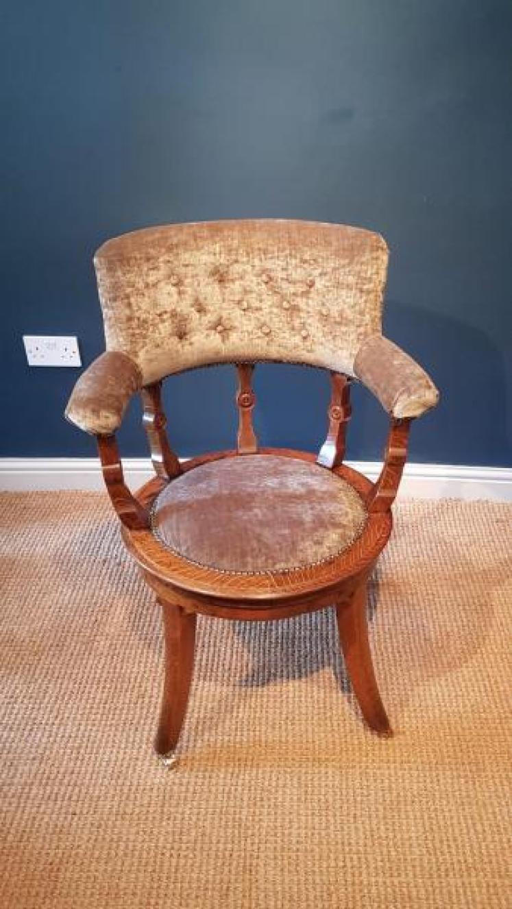 Victorian upholstered Oak Desk Chair - Image 1