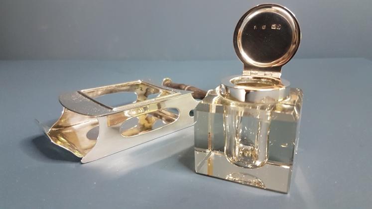 Late Victorian Silver and Cut Glass Inkwell - Image 1