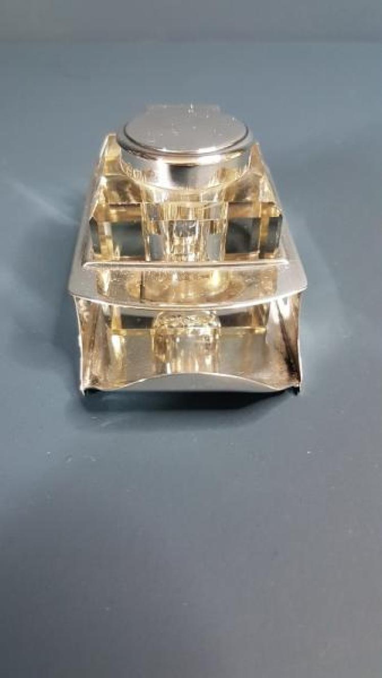 Late Victorian Silver and Cut Glass Inkwell - Image 4