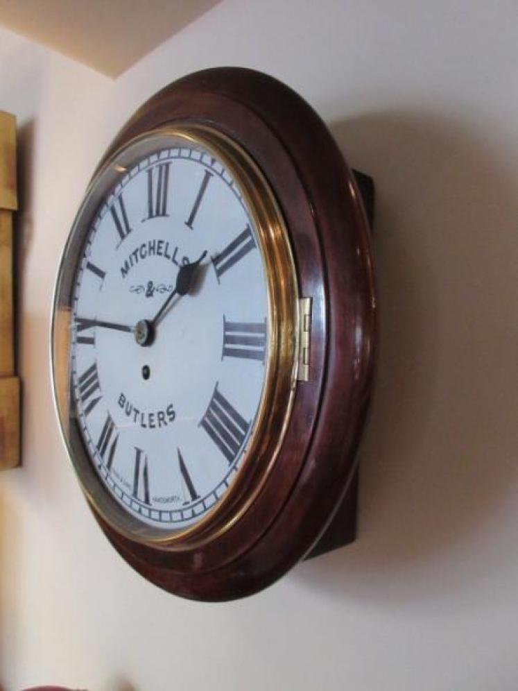 Antique Polished Mahogany Single Fusee 12" Wall Clock - Image 5