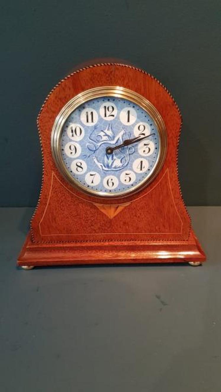 Unusual Edwardian Blue and White Dial Inlaid Mantel Clock - Image 1