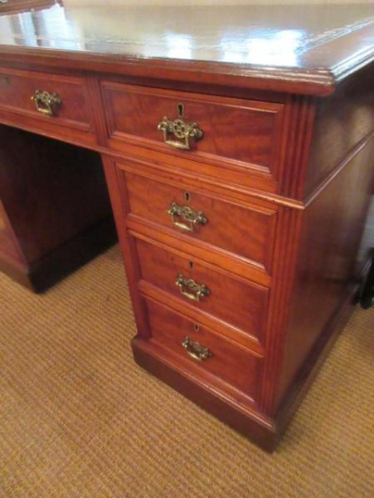 Antique Mahogany Leather Top Pedestal Desk - Image 5