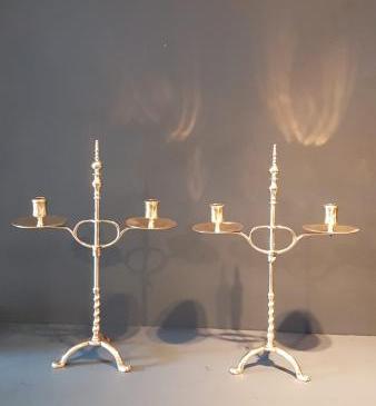 Pair of Early Victorian Brass Rise and Fall Candelabra