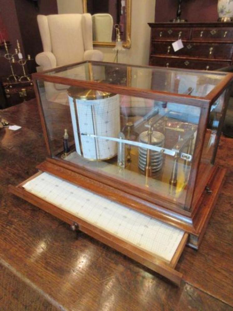 Rare Large Antique Solid Oak 'Micro' Barograph - Image 2