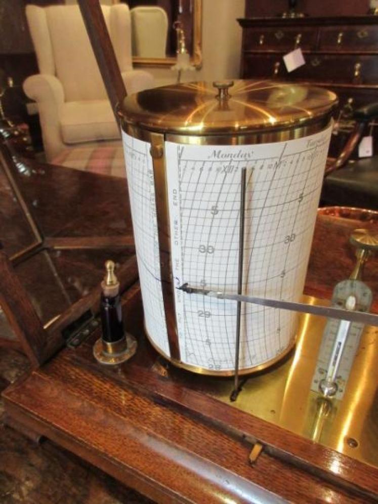 Rare Large Antique Solid Oak 'Micro' Barograph - Image 3