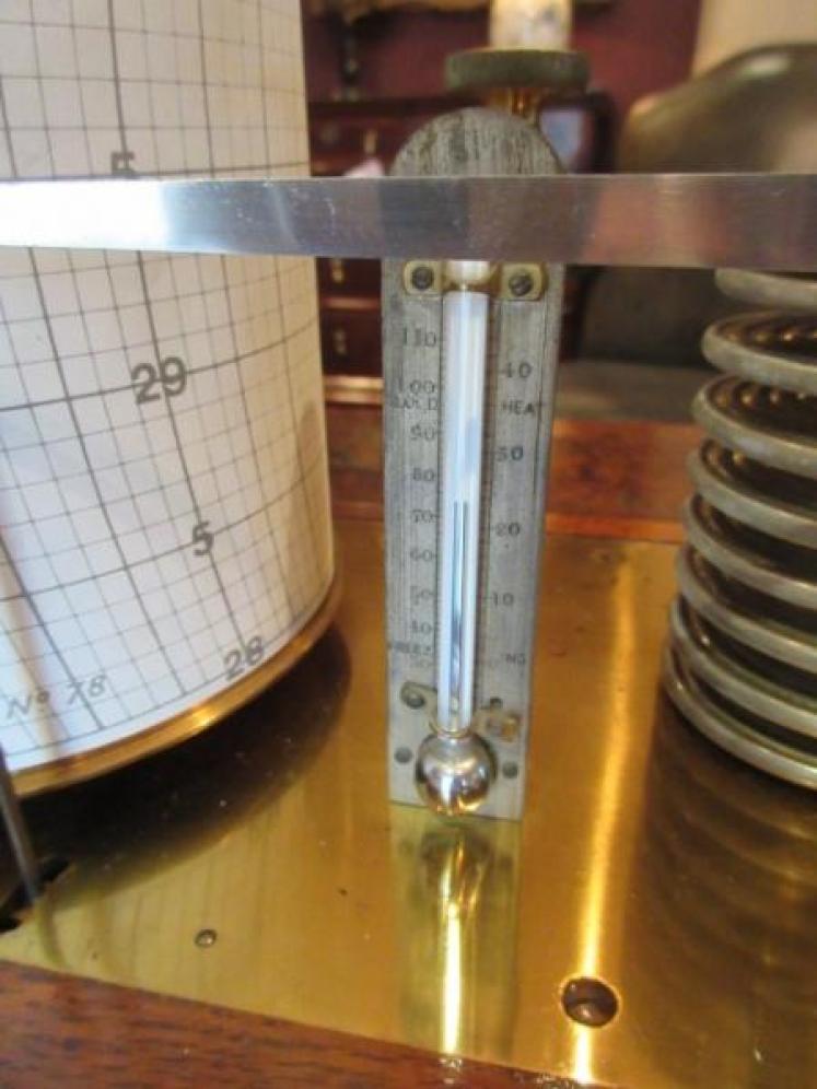 Rare Large Antique Solid Oak 'Micro' Barograph - Image 5